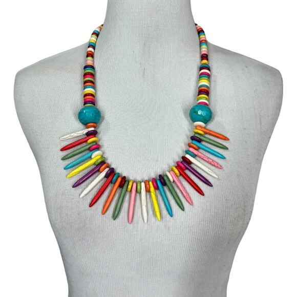 Vintage Rainbow Howlite Beaded Necklace Spike Confetti Funfetti Statement Funky - Picture 7 of 7